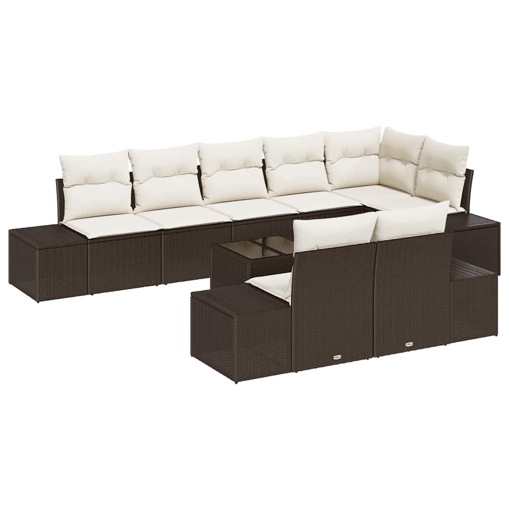 Ensemble de canapé de jardin 9 pcs Marron et Crème polyrotin
