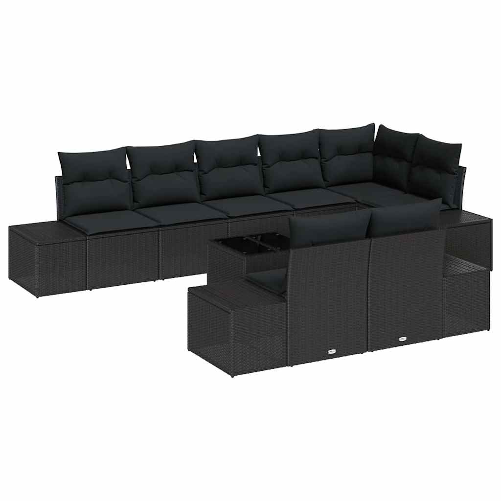 Ensemble de canapé de jardin avec coussin 9 pcs Noir polyrotin
