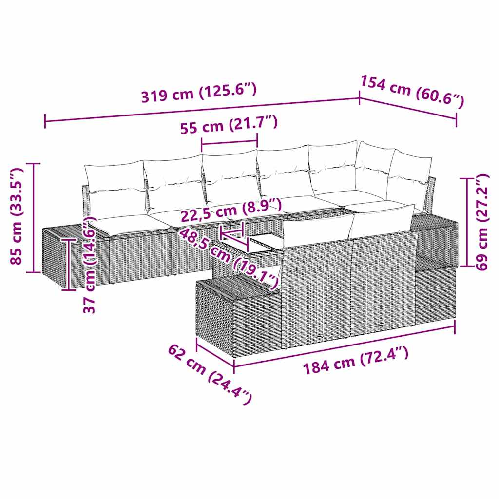 Ensemble de canapé de jardin avec coussin 9 pcs Noir polyrotin