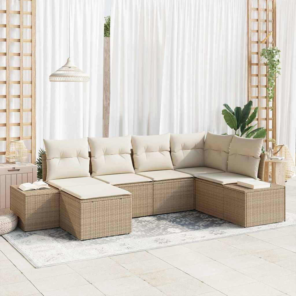 Ensemble de canapé de jardin 6 pcs Beige et crème polyrotin