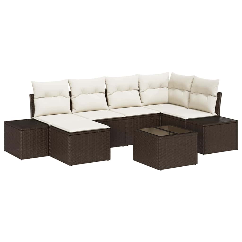 Ensemble de canapé de jardin 7 pcs Marron et Crème polyrotin
