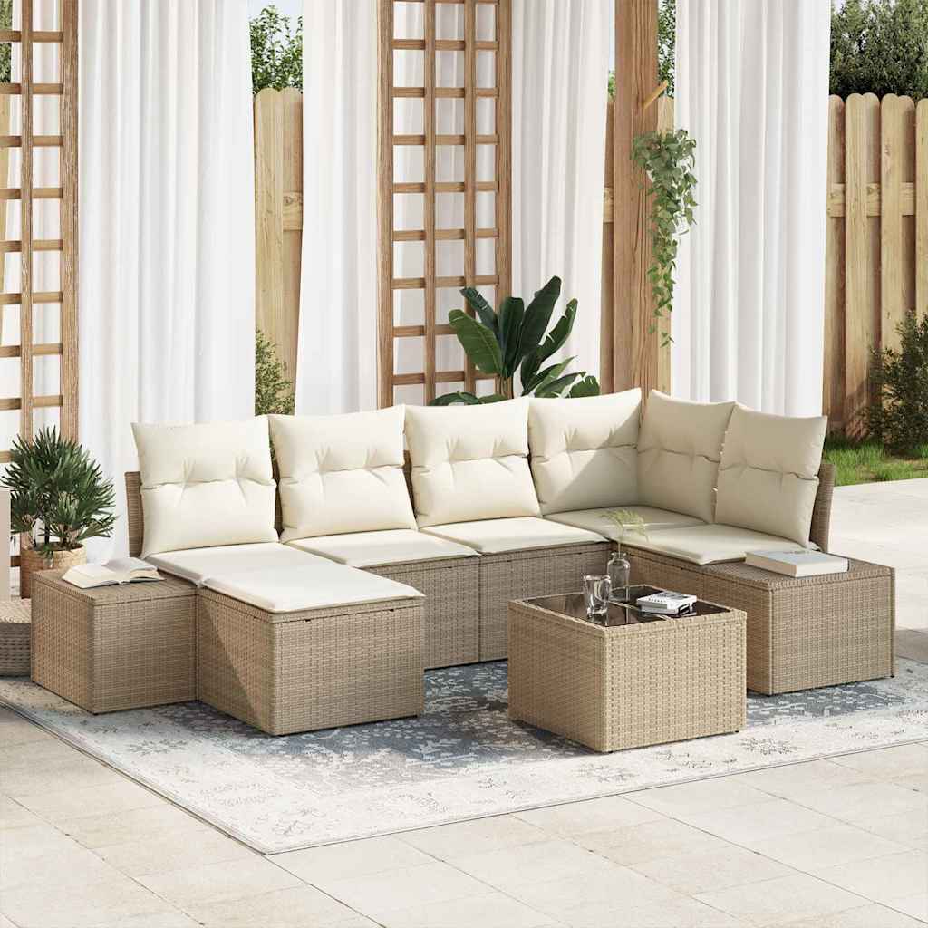 Ensemble de canapé de jardin 7 pcs Beige et crème polyrotin