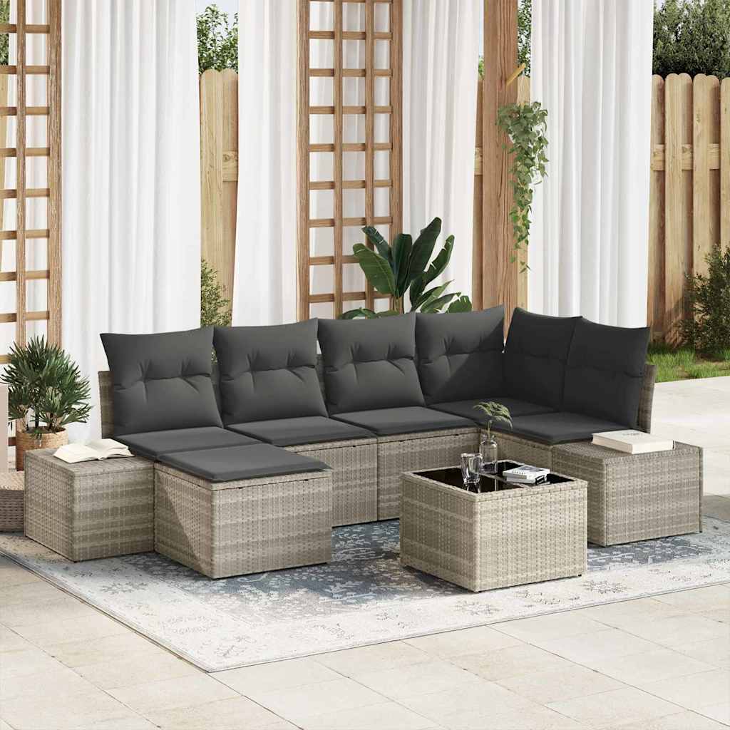 Ensemble de canapé de jardin 7 pcs Gris clair polyrotin