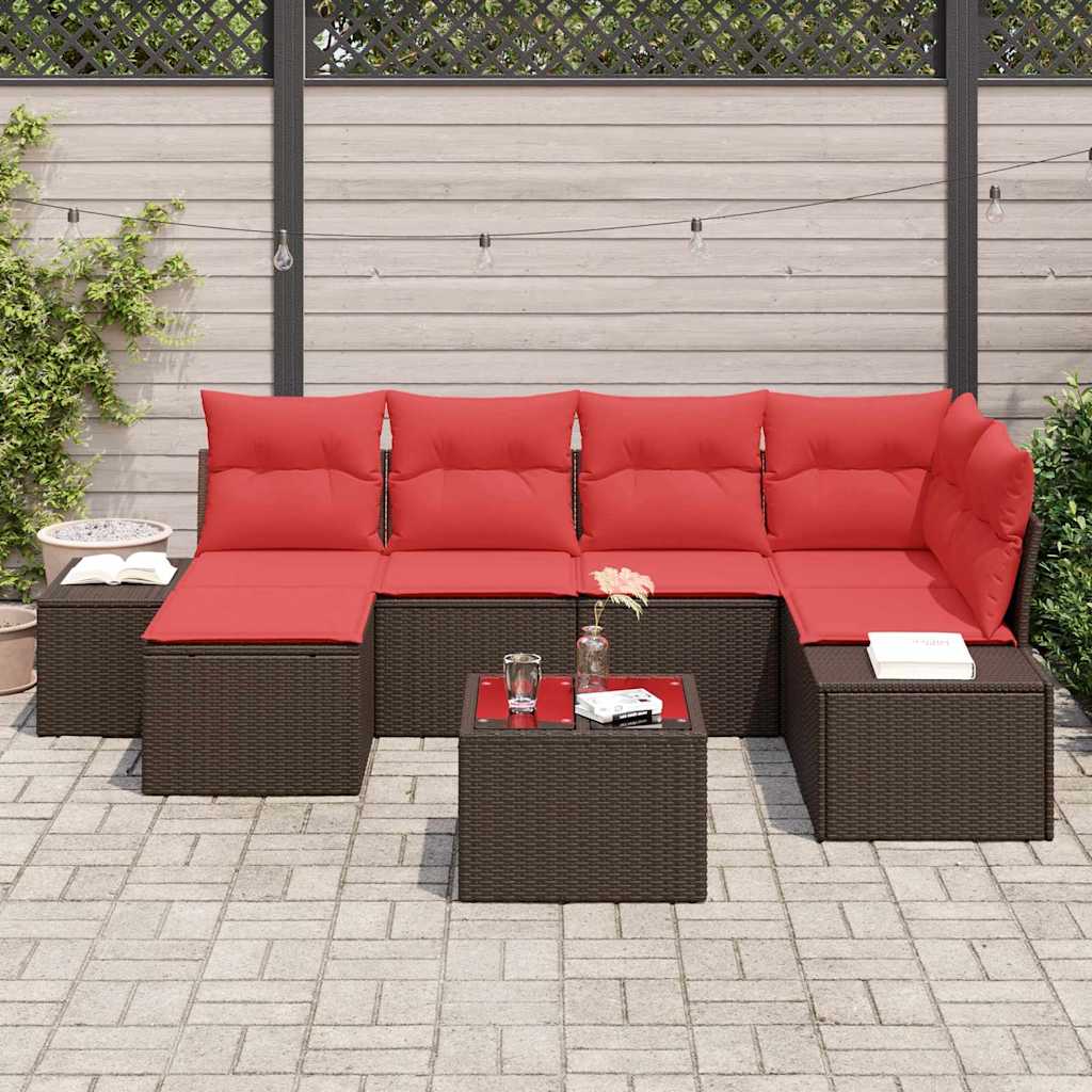 Ensemble de canapé de jardin 7 pcs Marron polyrotin