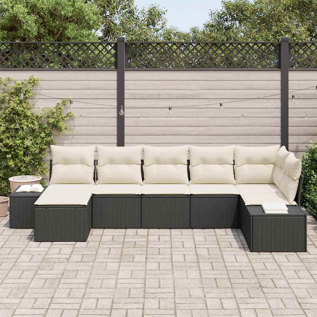 Ensemble de canapé de jardin avec coussin 7 pcs Noir polyrotin