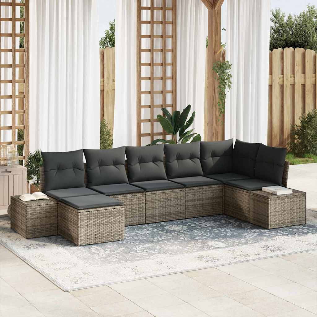 Ensemble de canapé de jardin avec coussin 7 pcs Gris polyrotin