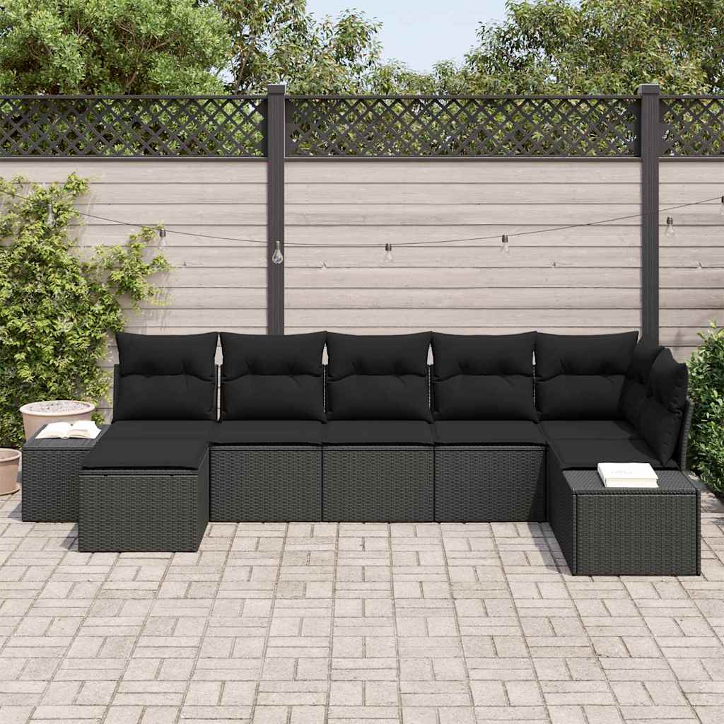 Ensemble de canapé de jardin avec coussin 7 pcs Noir polyrotin