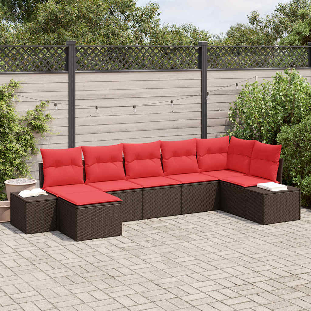 Ensemble de canapé de jardin 7 pcs Marron polyrotin