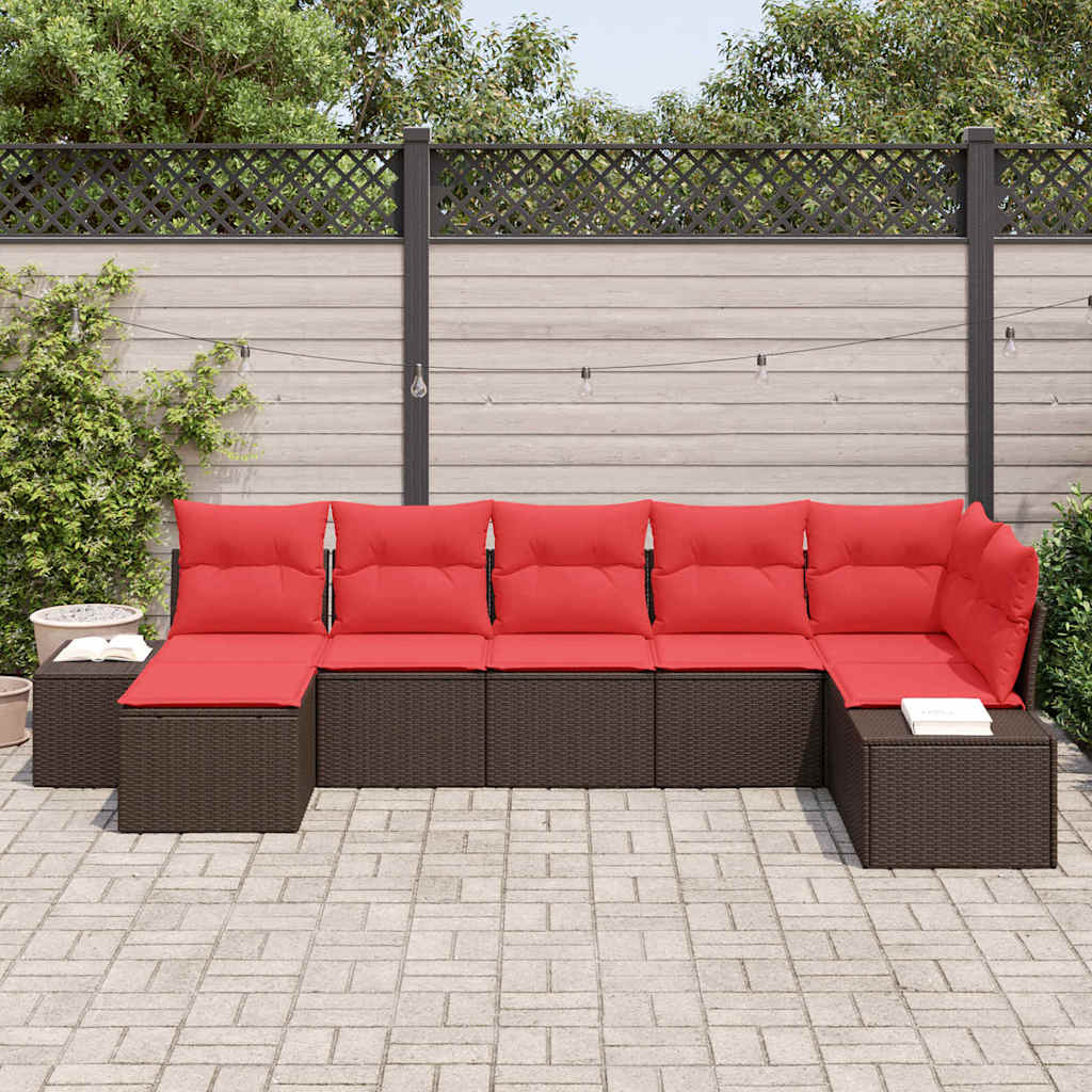 Ensemble de canapé de jardin 7 pcs Marron polyrotin