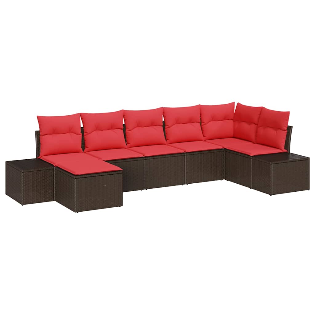Ensemble de canapé de jardin 7 pcs Marron polyrotin