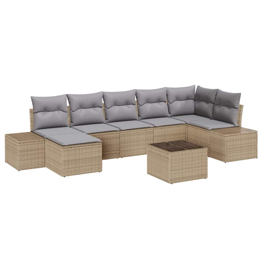 Ensemble de canapé de jardin avec coussin 8 pcs Beige polyrotin