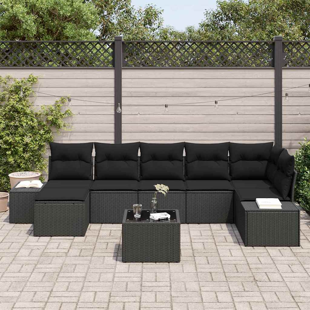 Ensemble de canapé de jardin avec coussin 8 pcs Noir polyrotin