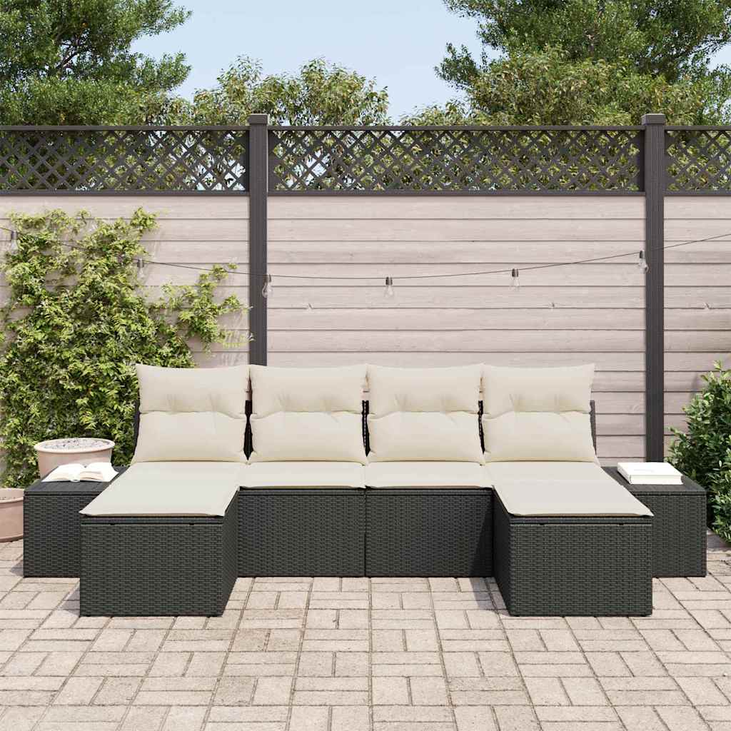 Ensemble de canapé de jardin avec coussin 6 pcs Noir polyrotin