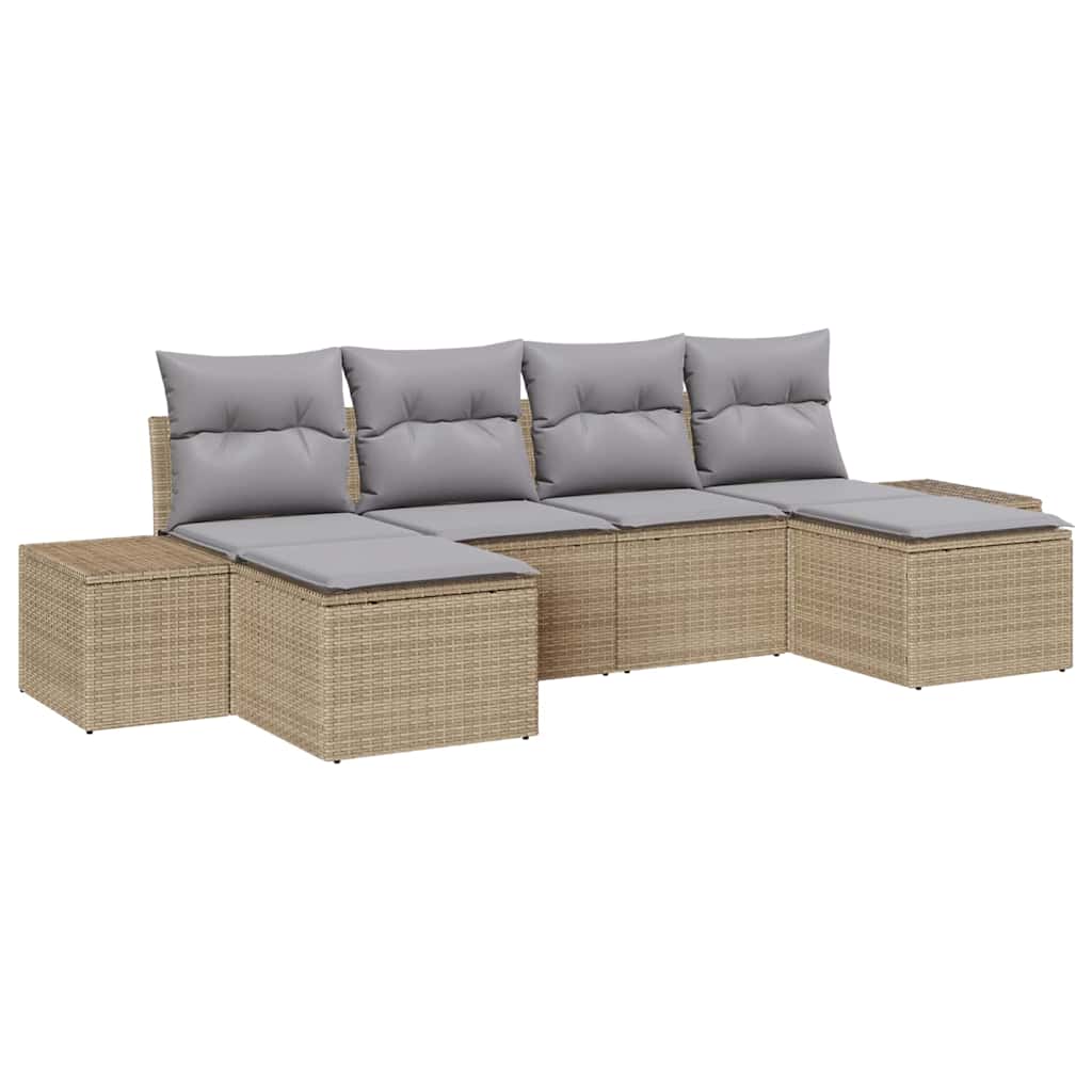 Ensemble de canapé de jardin avec coussin 6 pcs Beige polyrotin