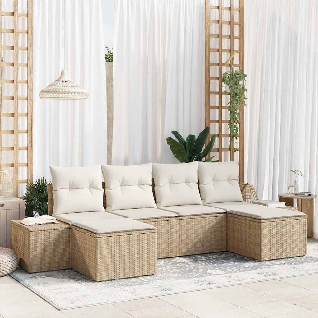 Ensemble de canapé de jardin avec coussin 6 pcs Beige polyrotin