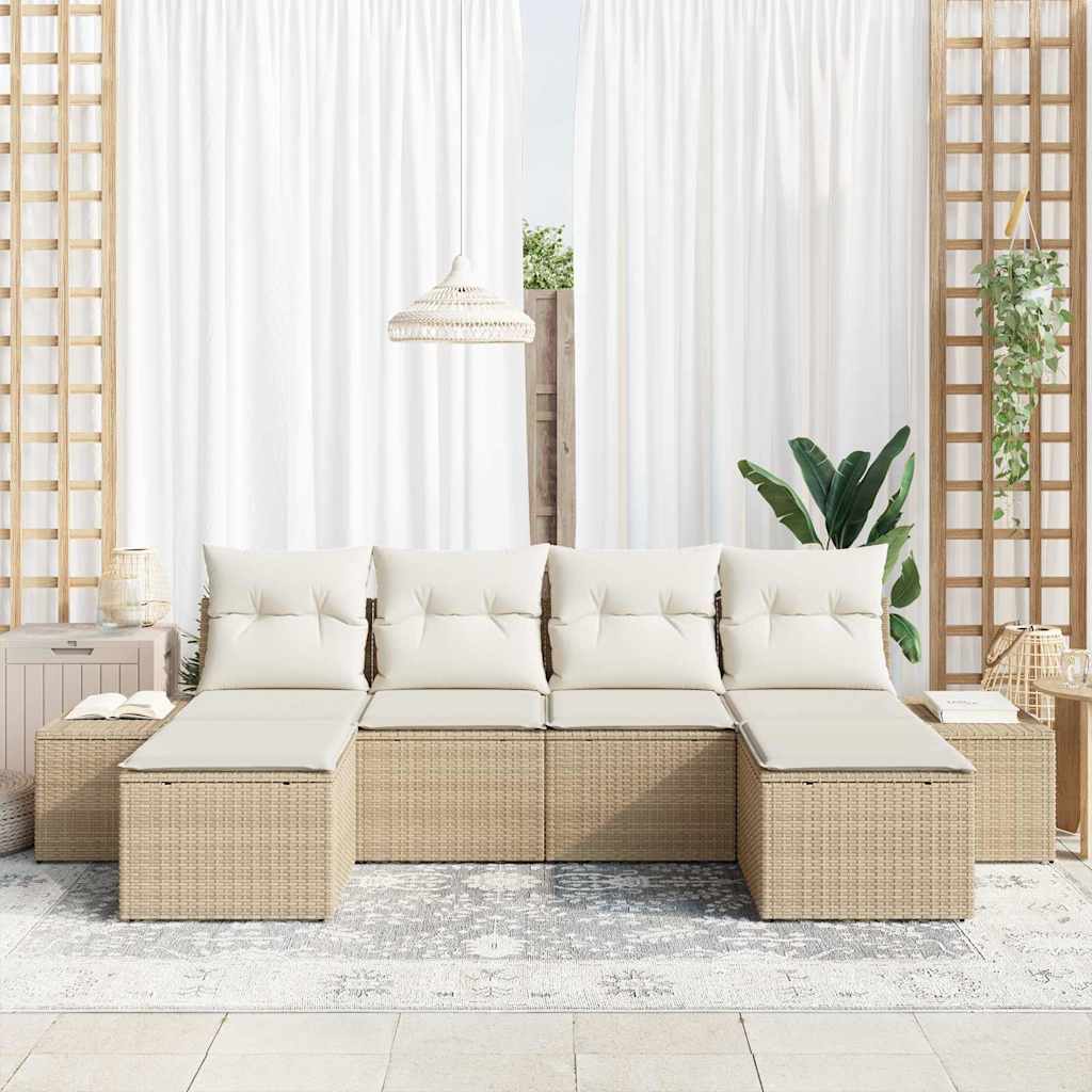 Ensemble de canapé de jardin avec coussin 6 pcs Beige polyrotin