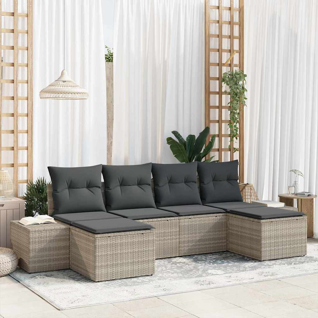 Ensemble de canapé de jardin 6 pcs Gris clair polyrotin - XIOS
