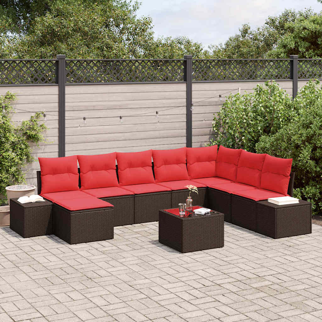 Ensemble de canapé de jardin 9 pc Marron polyrotin
