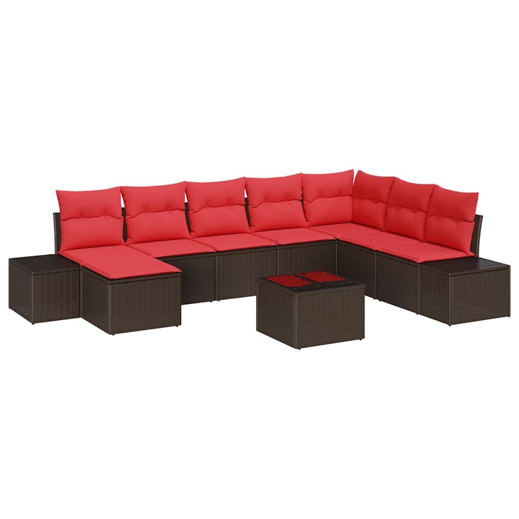 Ensemble de canapé de jardin 9 pcs Marron polyrotin