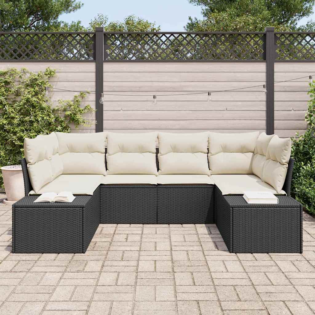 Ensemble de canapé de jardin avec coussin 6 pcs Noir polyrotin