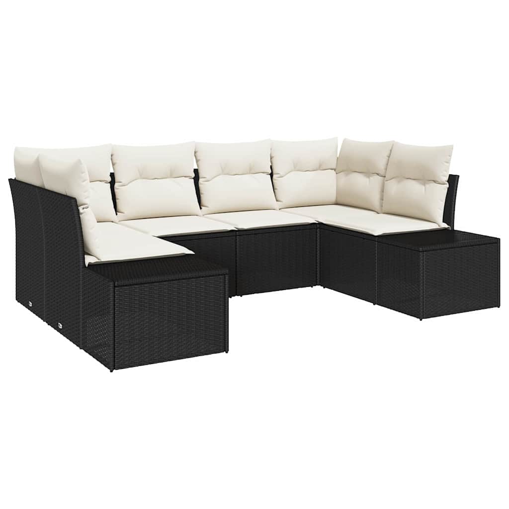 Ensemble de canapé de jardin avec coussin 6 pcs Noir polyrotin