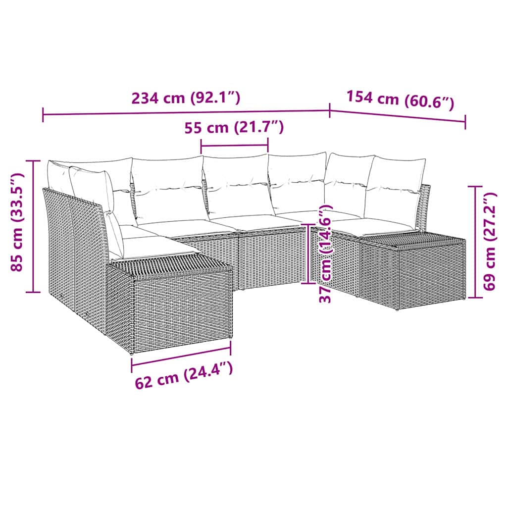 Ensemble de canapé de jardin avec coussin 6 pcs Noir polyrotin