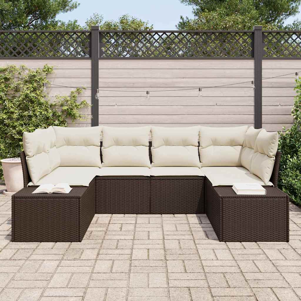 Ensemble de canapé de jardin 6 pcs Marron polyrotin