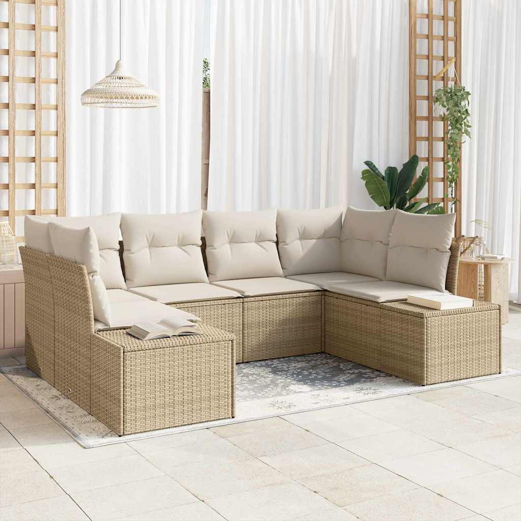Ensemble de canapé de jardin avec coussin 6 pcs Beige polyrotin