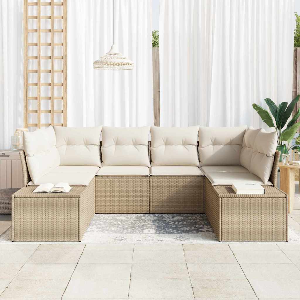 Ensemble de canapé de jardin avec coussin 6 pcs Beige polyrotin