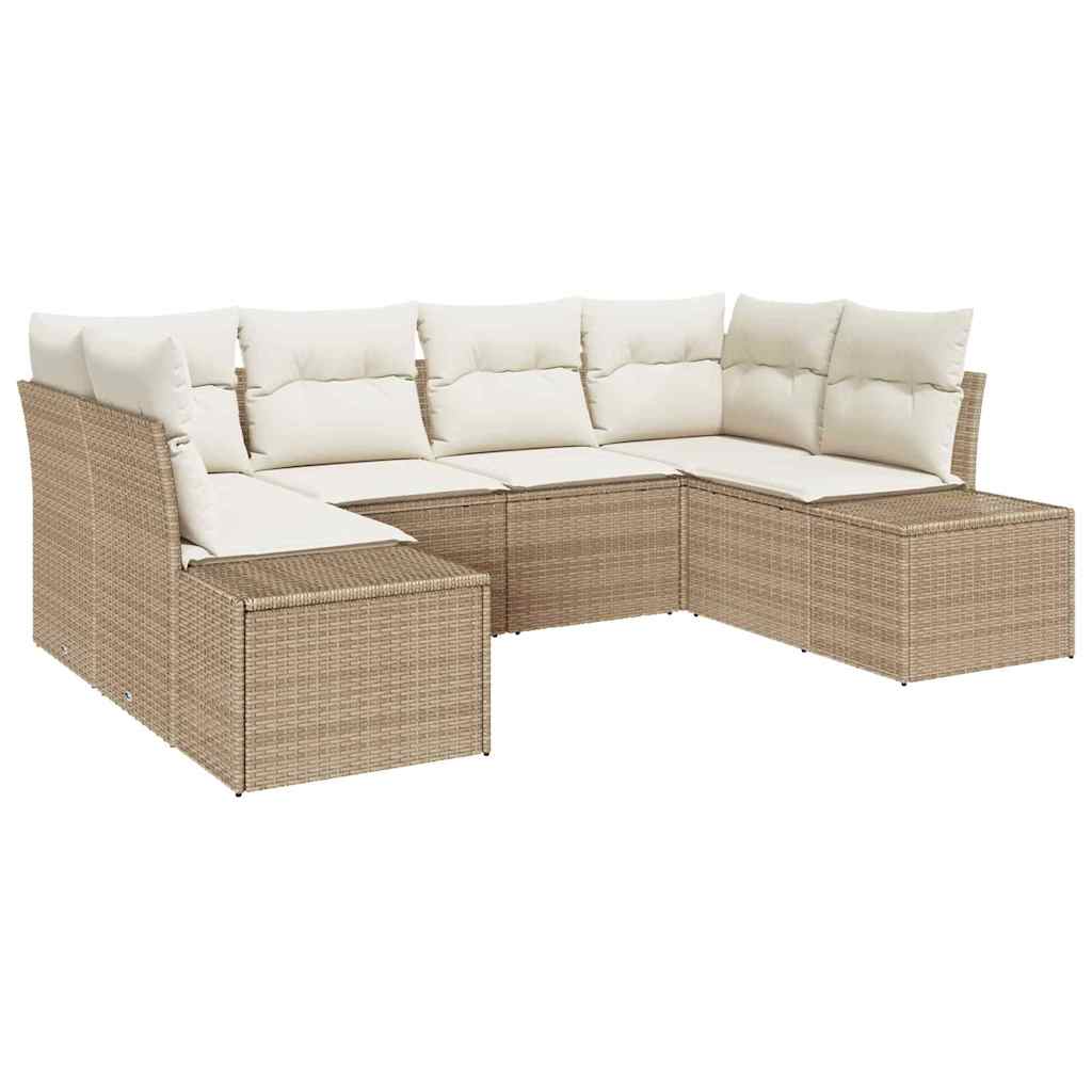 Ensemble de canapé de jardin avec coussin 6 pcs Beige polyrotin