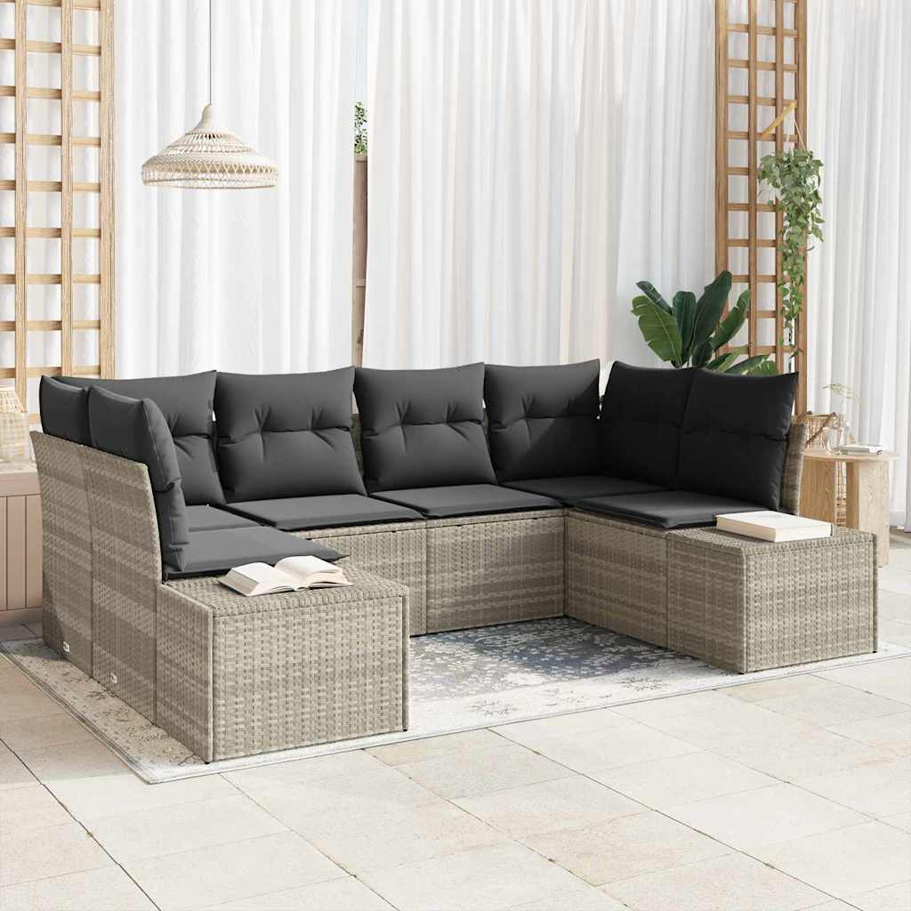 Ensemble de canapé de jardin 6 pc Gris clair polyrotin