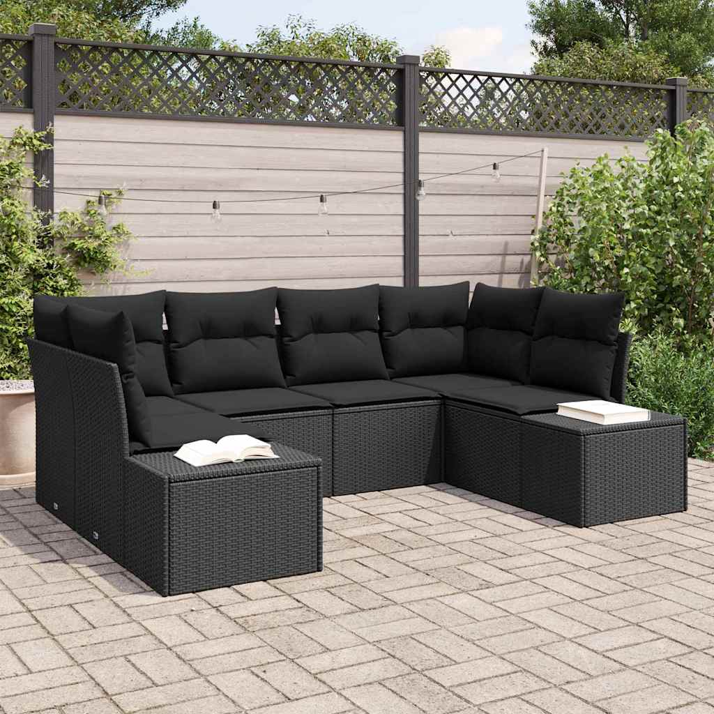Ensemble de canapé de jardin 6 pc Noir polyrotin