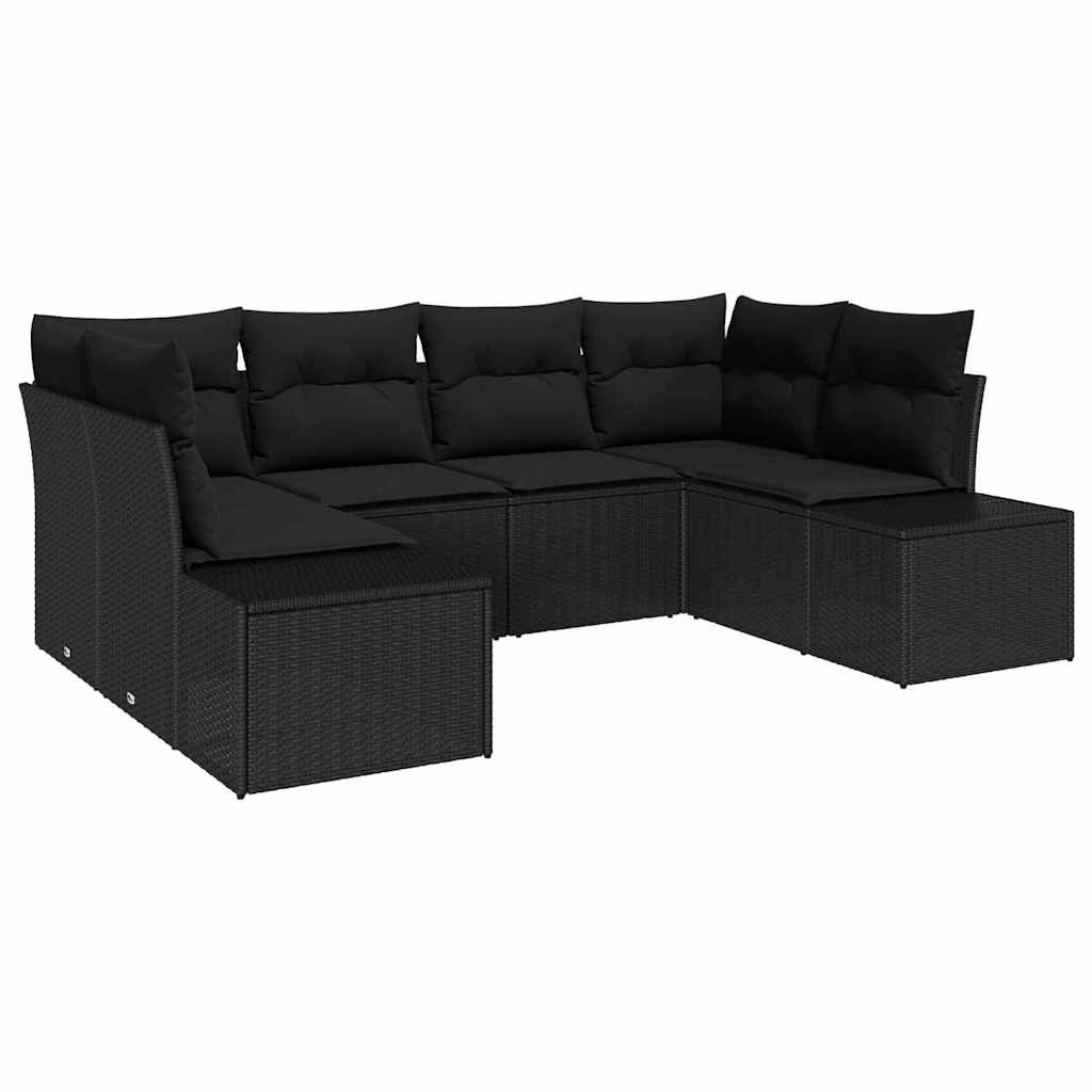 Ensemble de canapé de jardin avec coussin 6 pcs Noir polyrotin