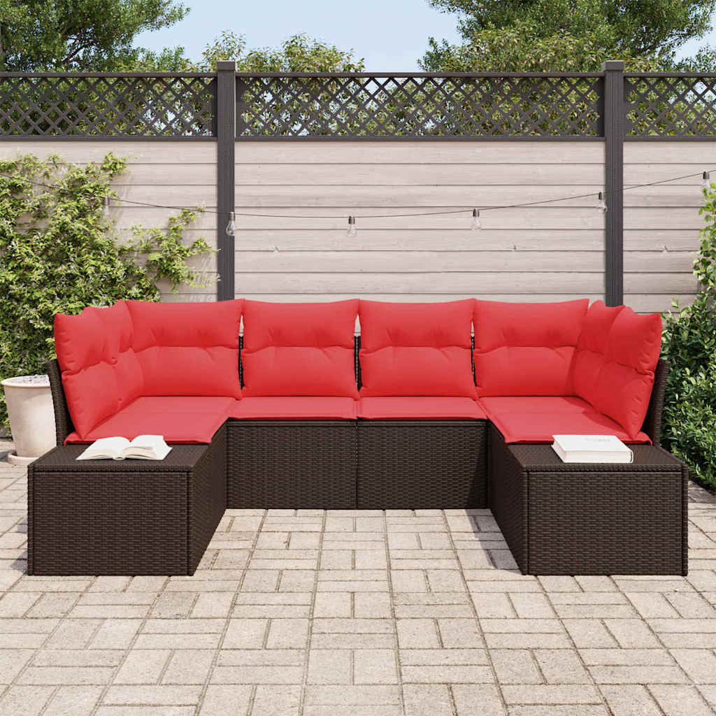 Ensemble de canapé de jardin 6 pcs Marron polyrotin