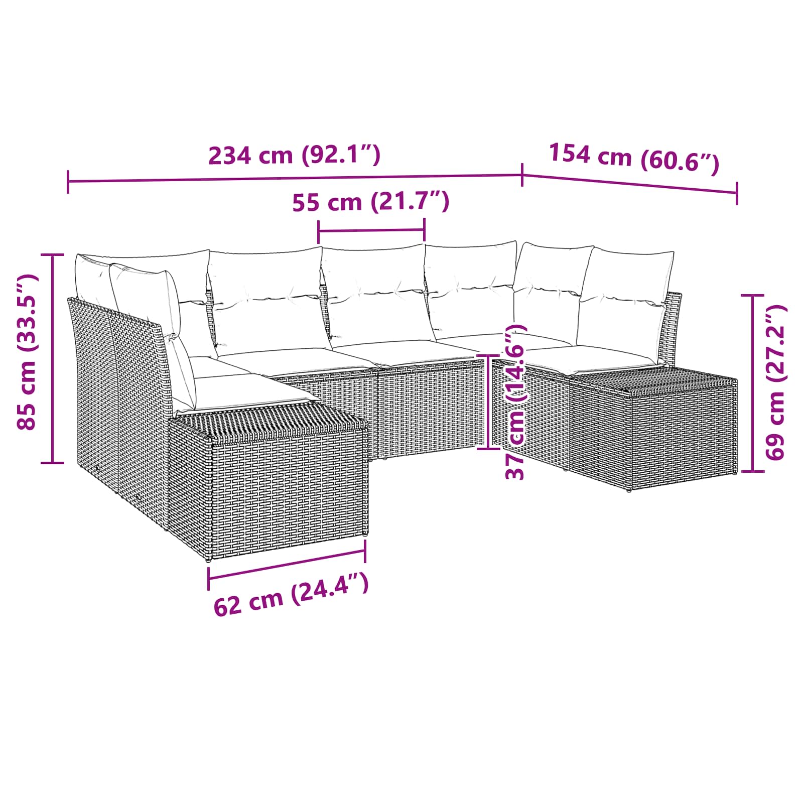 Ensemble de canapé de jardin 6 pcs Marron polyrotin