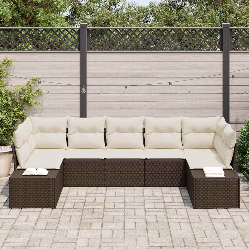 Ensemble de canapé de jardin 7 pcs Marron polyrotin