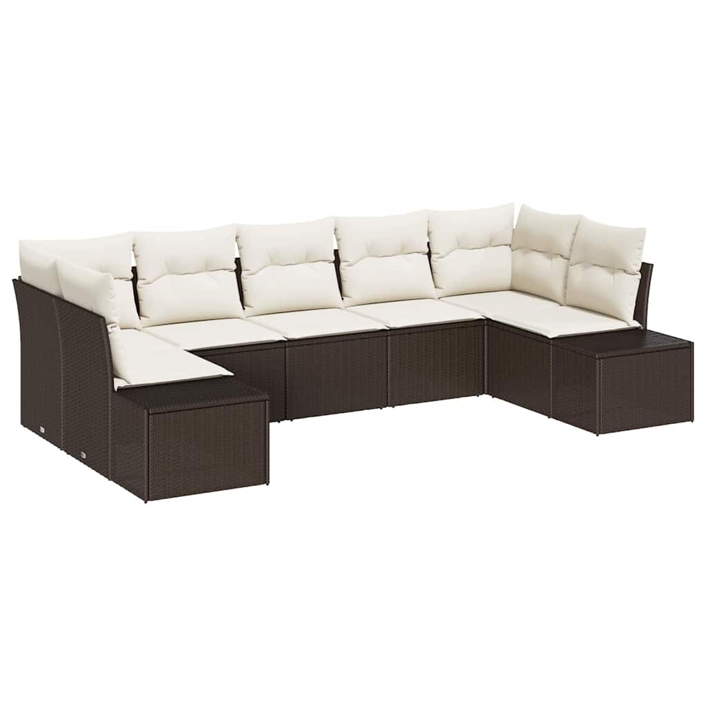 Ensemble de canapé de jardin 7 pcs Marron polyrotin
