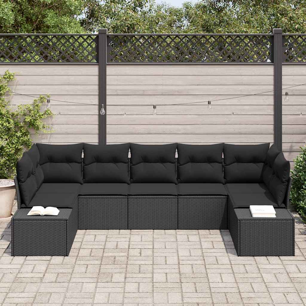 Ensemble de canapé de jardin avec coussin 7 pcs Noir polyrotin
