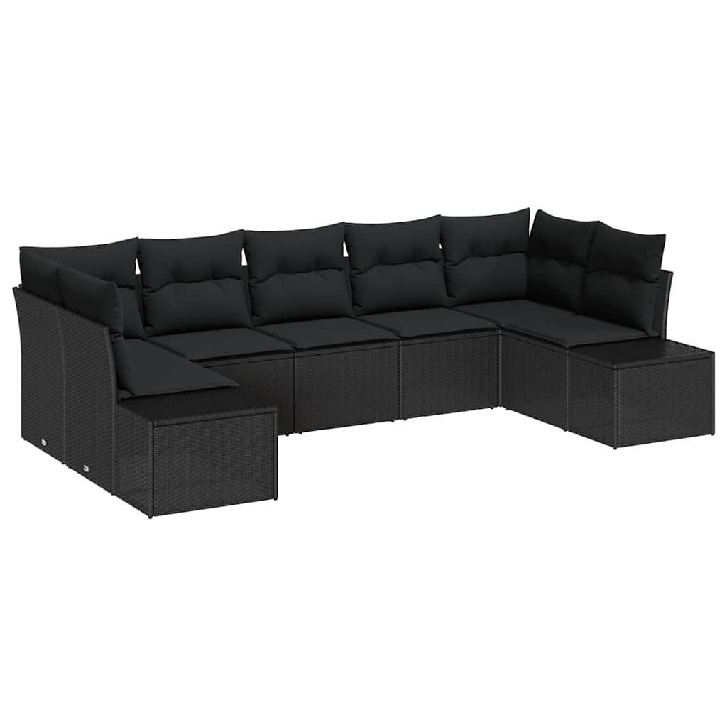 Ensemble de canapé de jardin avec coussin 7 pcs Noir polyrotin