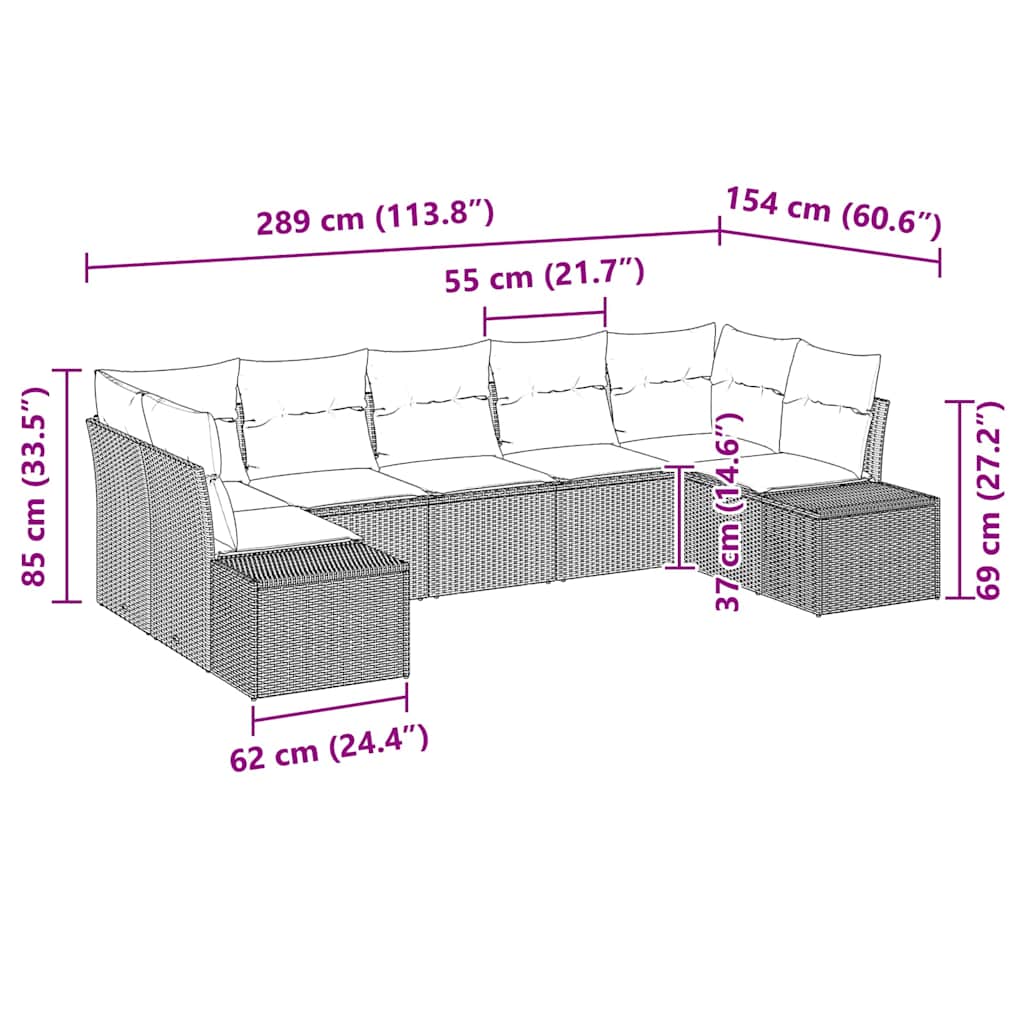 Ensemble de canapé de jardin avec coussin 7 pcs Noir polyrotin