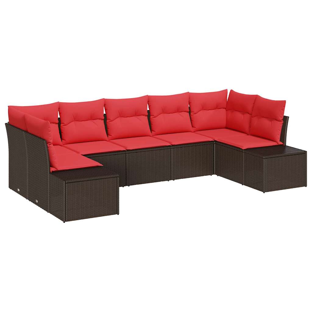Ensemble de canapé de jardin 7 pcs Marron polyrotin