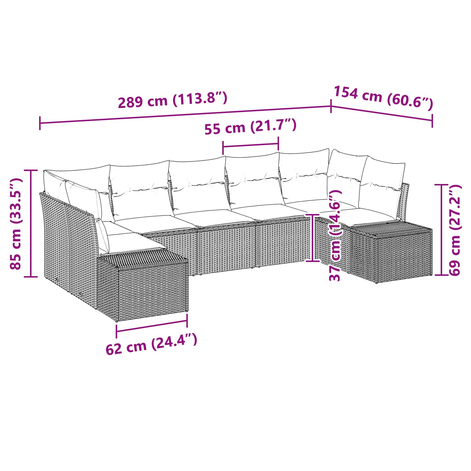 Ensemble de canapé de jardin 7 pcs Marron polyrotin