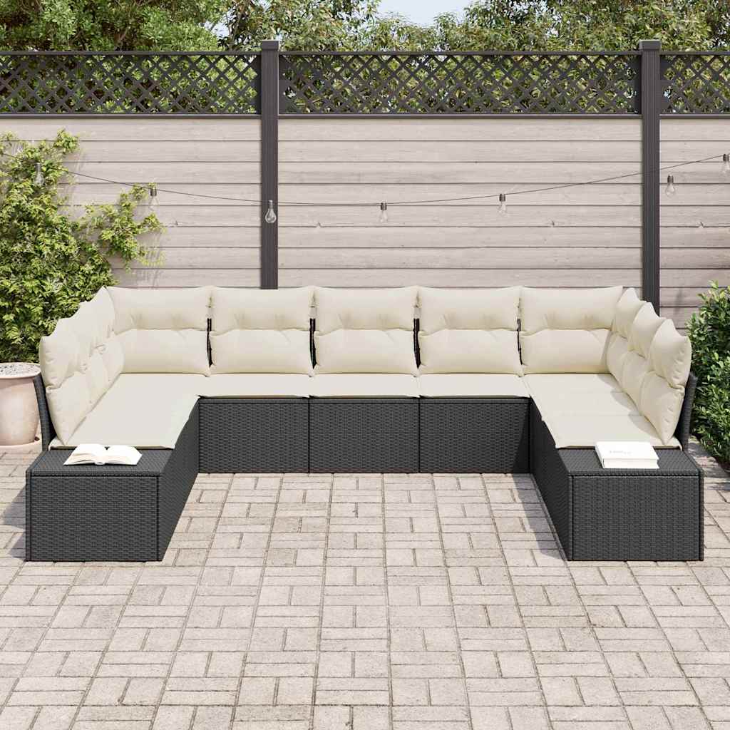 Ensemble de canapé de jardin avec coussin 9 pcs Noir polyrotin
