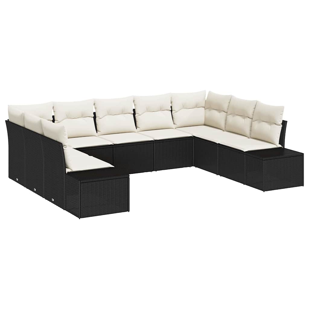 Ensemble de canapé de jardin avec coussin 9 pcs Noir polyrotin