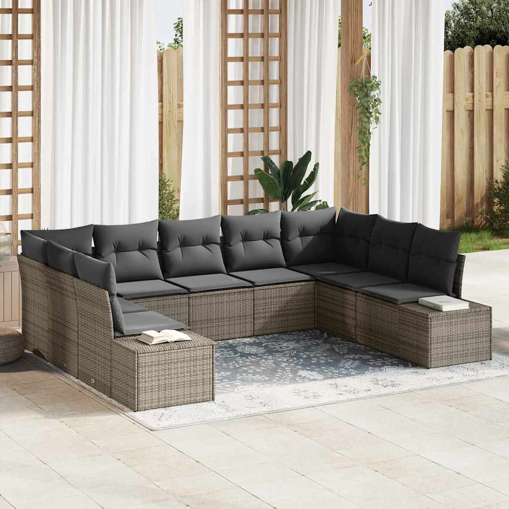 Ensemble de canapé de jardin avec coussin 9 pcs Gris polyrotin