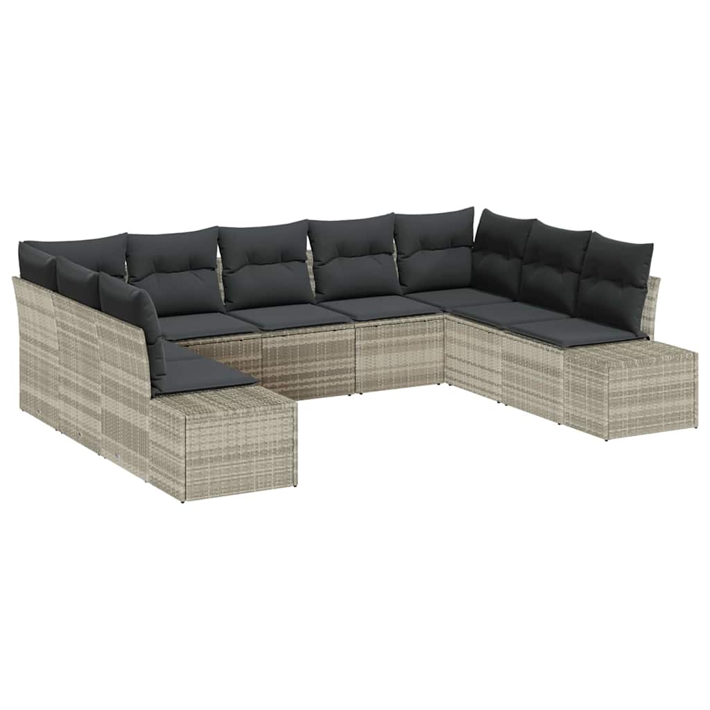 Ensemble de canapé de jardin 9 pcs Gris clair polyrotin