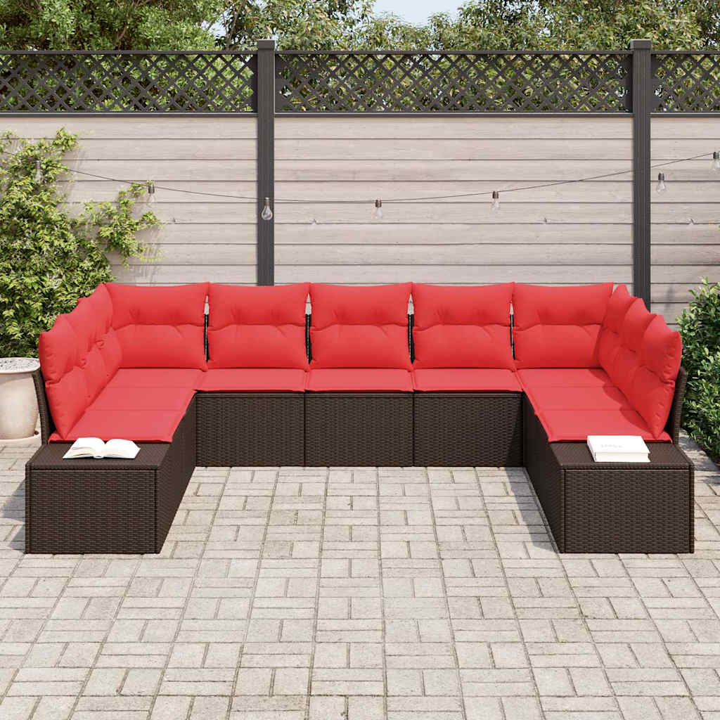 Ensemble de canapé de jardin 9 pcs Marron polyrotin