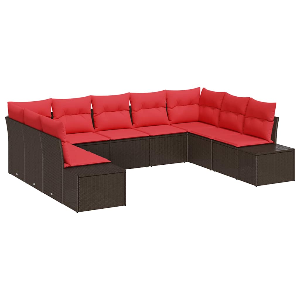 Ensemble de canapé de jardin 9 pcs Marron polyrotin