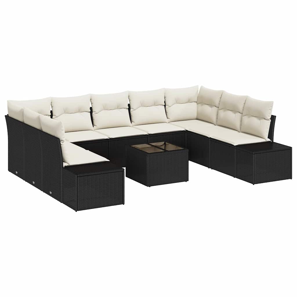 Ensemble de canapé de jardin avec coussin 10 pcs Noir polyrotin