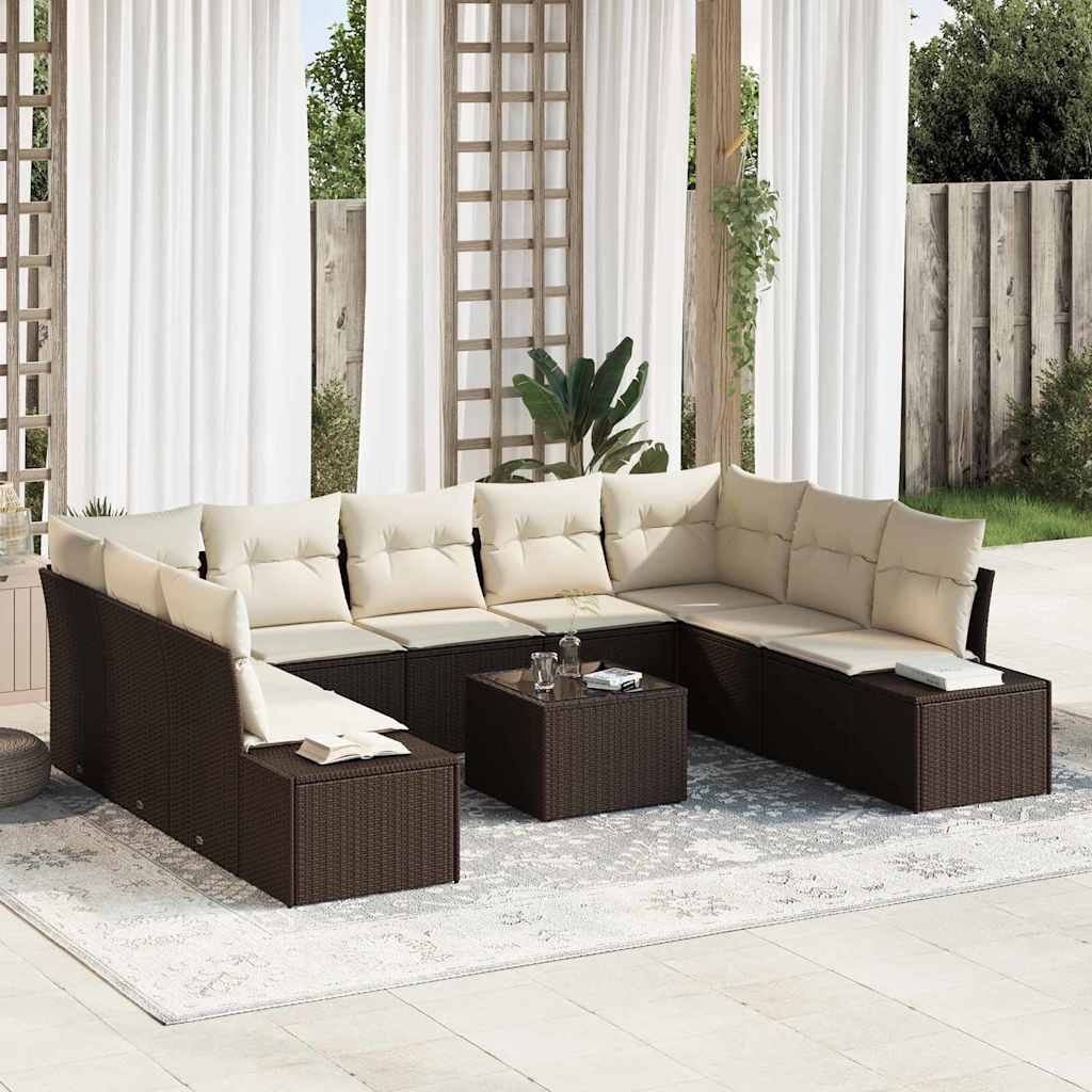 Ensemble de canapé de jardin 10 pcs Marron polyrotin